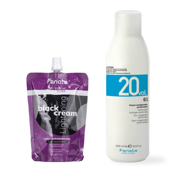 Fanola No Yellow Color Black Lightening Cream + Fanola Color Peroxide 1000ml - 20 Vol
