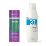 Fanola No Yellow Color Green Lightener + Fanola Color Peroxide 1000ml - 20 Vol