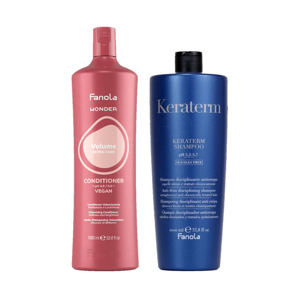 Fanola Wonder Volume Conditioner 1000ml + Keraterm Shampoo 1000ml Bundle